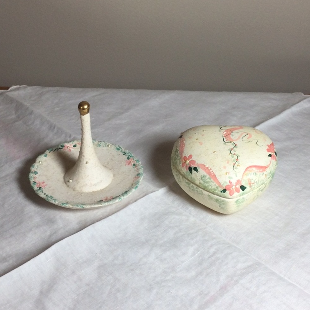 Matching Vintage Ring Holder and Trinket Box